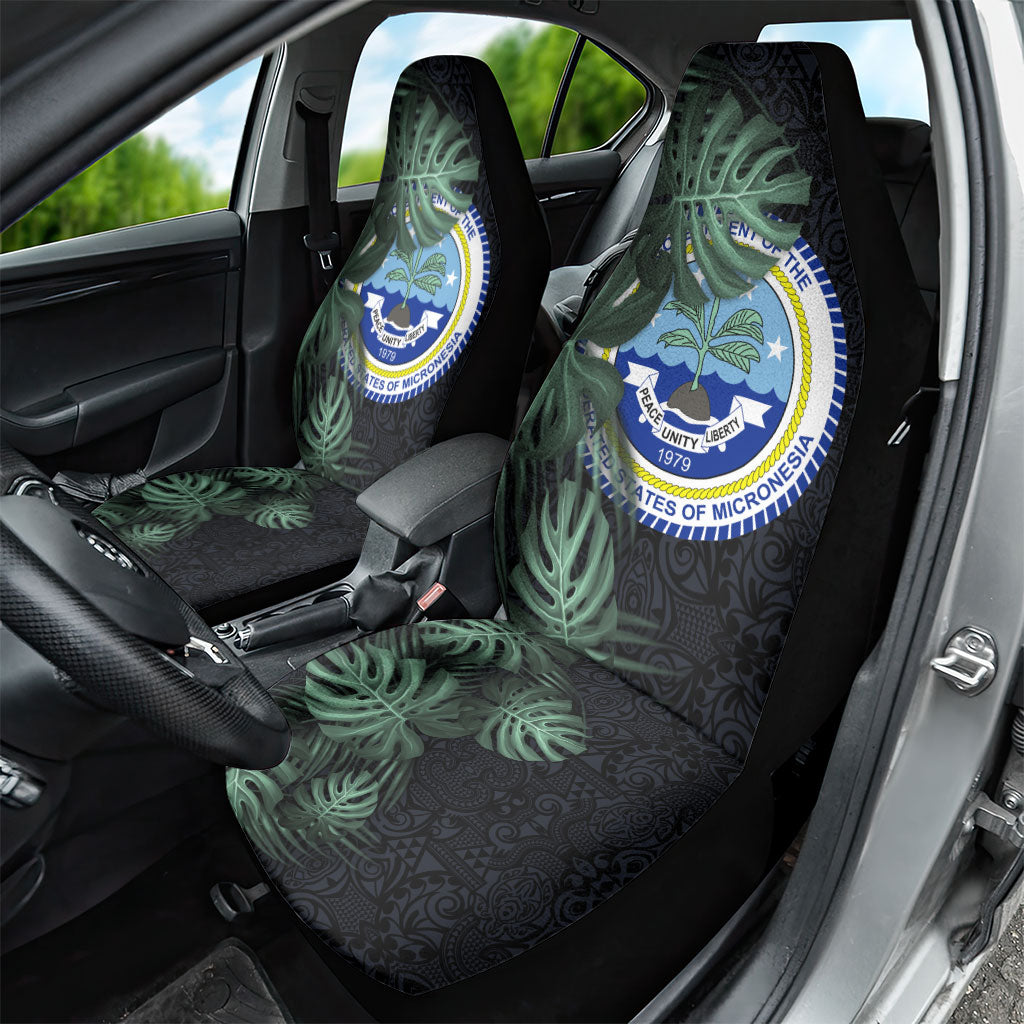 Federated States Of Micronesia Car Seat Cover FSM Tropical Monstera Leaf Dark Tribal Pattern