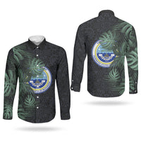 Federated States Of Micronesia Couples Matching Summer Maxi Dress and Long Sleeve Button Shirt FSM Tropical Monstera Leaf Dark Tribal Pattern TS04 - Polynesian Pride