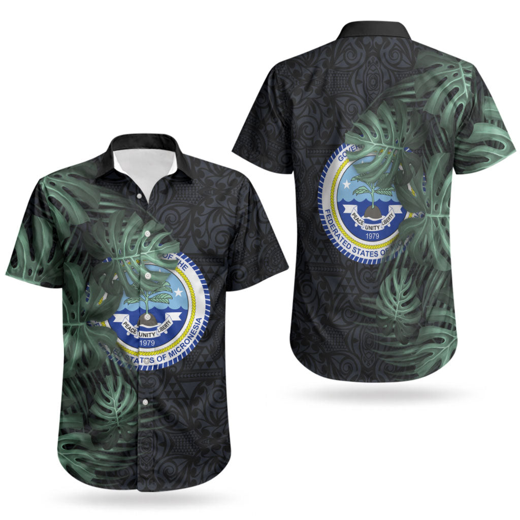Federated States Of Micronesia Couples Matching Tank Maxi Dress and Hawaiian Shirt FSM Tropical Monstera Leaf Dark Tribal Pattern TS04 - Polynesian Pride