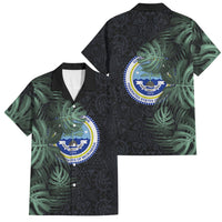 Federated States Of Micronesia Family Matching Long Sleeve Bodycon Dress and Hawaiian Shirt FSM Tropical Monstera Leaf Dark Tribal Pattern TS04 Dad's Shirt - Short Sleeve Black Green - Polynesian Pride