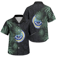 Federated States Of Micronesia Family Matching Off The Shoulder Long Sleeve Dress and Hawaiian Shirt FSM Tropical Monstera Leaf Dark Tribal Pattern TS04 Son's Shirt Black Green - Polynesian Pride