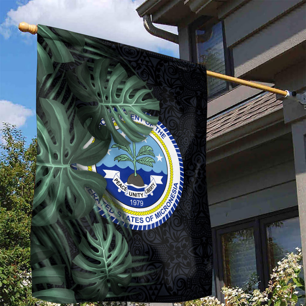 Federated States Of Micronesia Garden Flag FSM Tropical Monstera Leaf Dark Tribal Pattern TS04 - Polynesian Pride