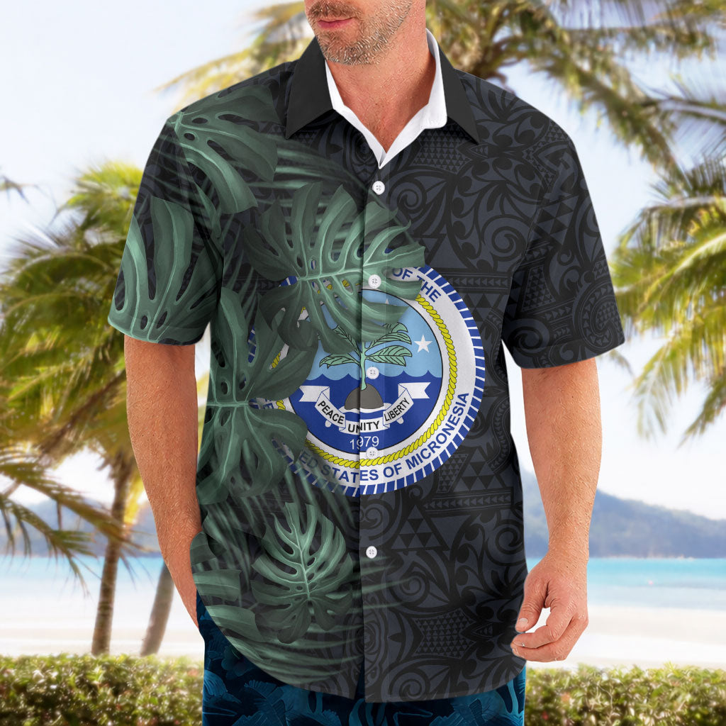 Federated States Of Micronesia Hawaiian Shirt FSM Tropical Monstera Leaf Dark Tribal Pattern
