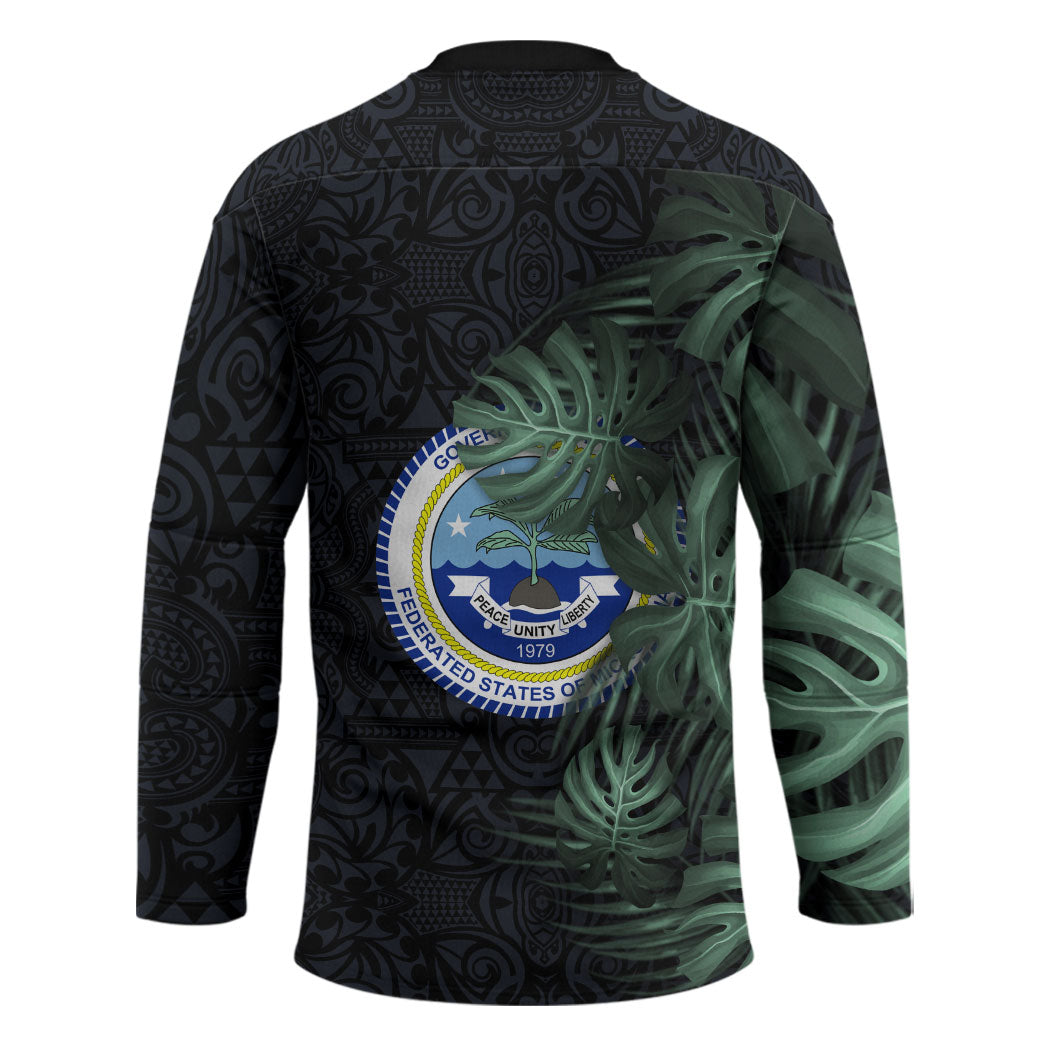 Federated States Of Micronesia Hockey Jersey FSM Tropical Monstera Leaf Dark Tribal Pattern