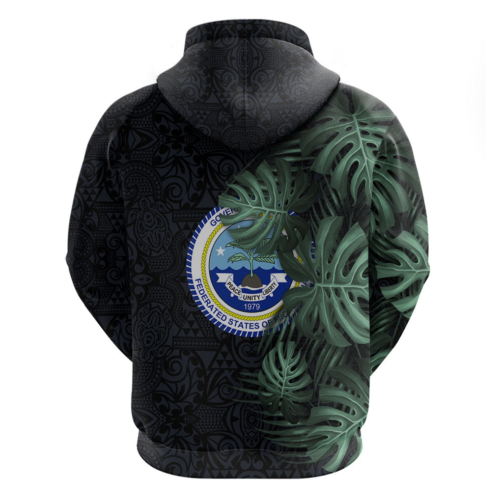 Federated States Of Micronesia Hoodie FSM Tropical Monstera Leaf Dark Tribal Pattern