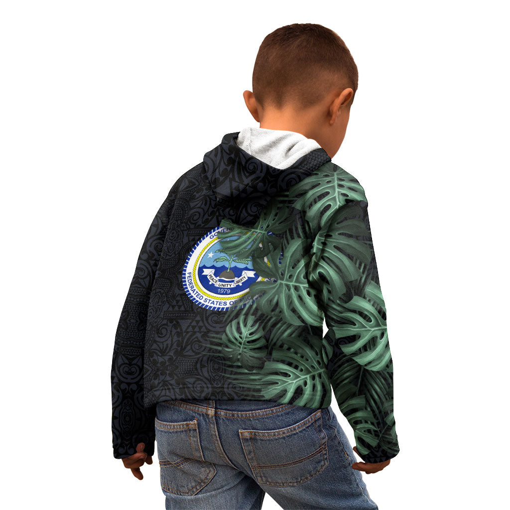 Federated States Of Micronesia Kid Hoodie FSM Tropical Monstera Leaf Dark Tribal Pattern TS04 - Polynesian Pride