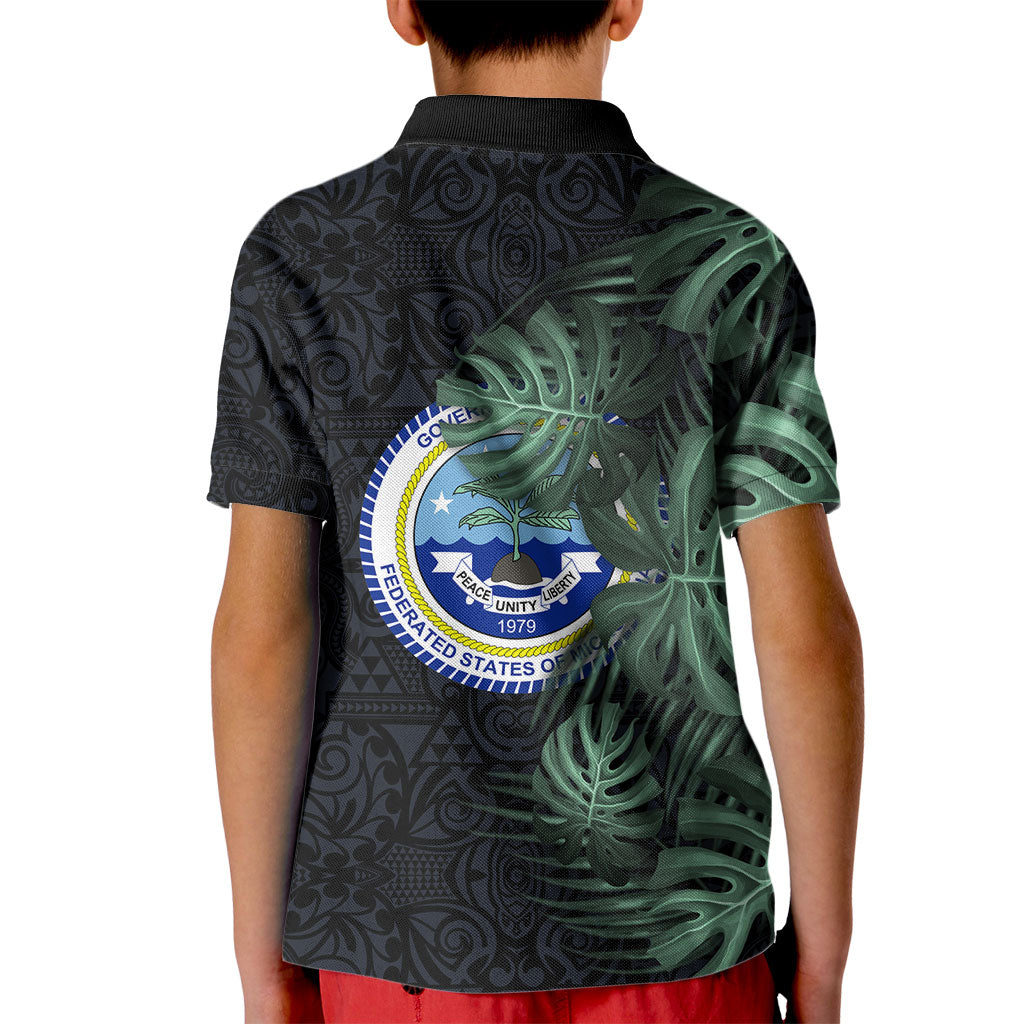 Federated States Of Micronesia Kid Polo Shirt FSM Tropical Monstera Leaf Dark Tribal Pattern TS04 - Polynesian Pride