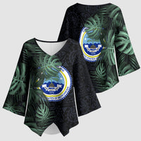 Federated States Of Micronesia Kimono Sleeve Blouse FSM Tropical Monstera Leaf Dark Tribal Pattern TS04 - Polynesian Pride