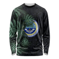 Federated States Of Micronesia Long Sleeve Shirt FSM Tropical Monstera Leaf Dark Tribal Pattern TS04 Unisex Black Green - Polynesian Pride