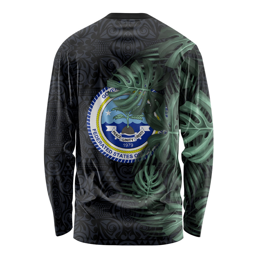Federated States Of Micronesia Long Sleeve Shirt FSM Tropical Monstera Leaf Dark Tribal Pattern TS04 - Polynesian Pride