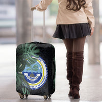 Federated States Of Micronesia Luggage Cover FSM Tropical Monstera Leaf Dark Tribal Pattern TS04 - Polynesian Pride