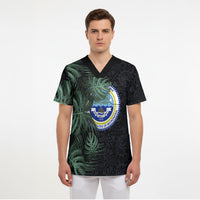 Federated States Of Micronesia Scrub Top FSM Tropical Monstera Leaf Dark Tribal Pattern