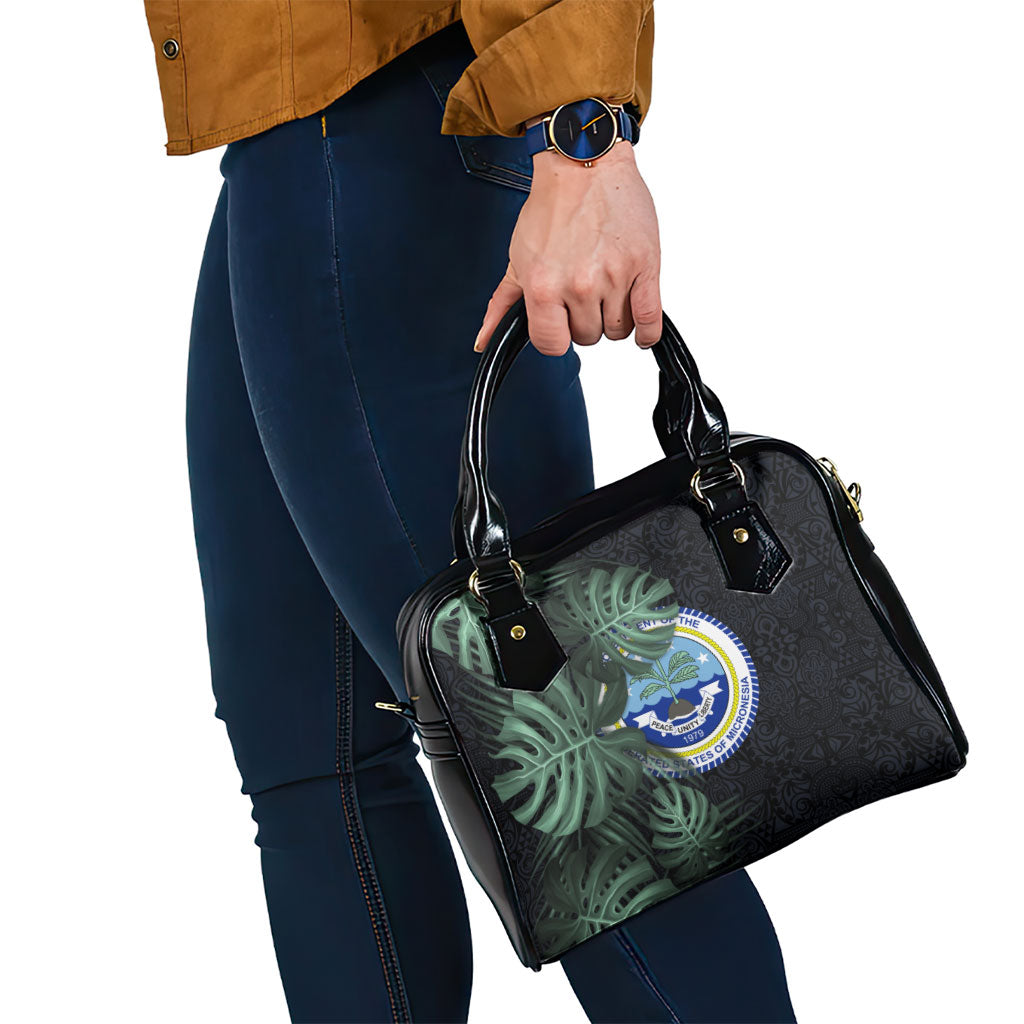 Federated States Of Micronesia Shoulder Handbag FSM Tropical Monstera Leaf Dark Tribal Pattern TS04 - Polynesian Pride