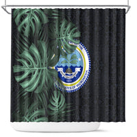 Federated States Of Micronesia Shower Curtain FSM Tropical Monstera Leaf Dark Tribal Pattern