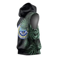 Federated States Of Micronesia Sleeveless Hoodie FSM Tropical Monstera Leaf Dark Tribal Pattern TS04 - Polynesian Pride