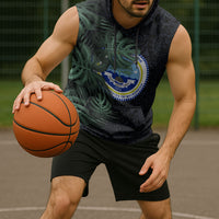 Federated States Of Micronesia Sleeveless Hoodie FSM Tropical Monstera Leaf Dark Tribal Pattern TS04 - Polynesian Pride