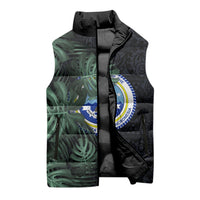 Federated States Of Micronesia Sleeveless Puffer Jacket FSM Tropical Monstera Leaf Dark Tribal Pattern TS04 - Polynesian Pride
