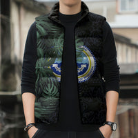 Federated States Of Micronesia Sleeveless Puffer Jacket FSM Tropical Monstera Leaf Dark Tribal Pattern TS04 - Polynesian Pride