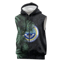Federated States Of Micronesia Sleeveless Zip Hoodie FSM Tropical Monstera Leaf Dark Tribal Pattern TS04 Black Green - Polynesian Pride