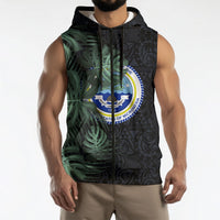 Federated States Of Micronesia Sleeveless Zip Hoodie FSM Tropical Monstera Leaf Dark Tribal Pattern TS04 - Polynesian Pride