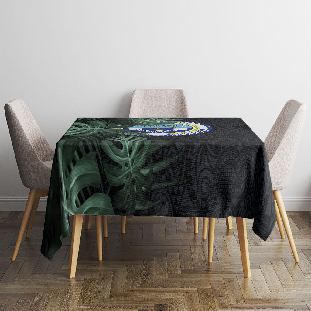 Federated States Of Micronesia Tablecloth FSM Tropical Monstera Leaf Dark Tribal Pattern