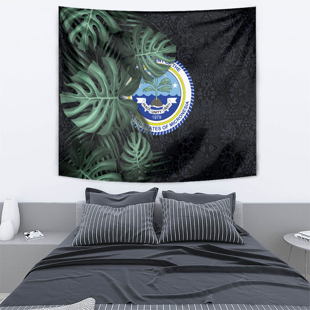 Federated States Of Micronesia Tapestry FSM Tropical Monstera Leaf Dark Tribal Pattern TS04 - Polynesian Pride