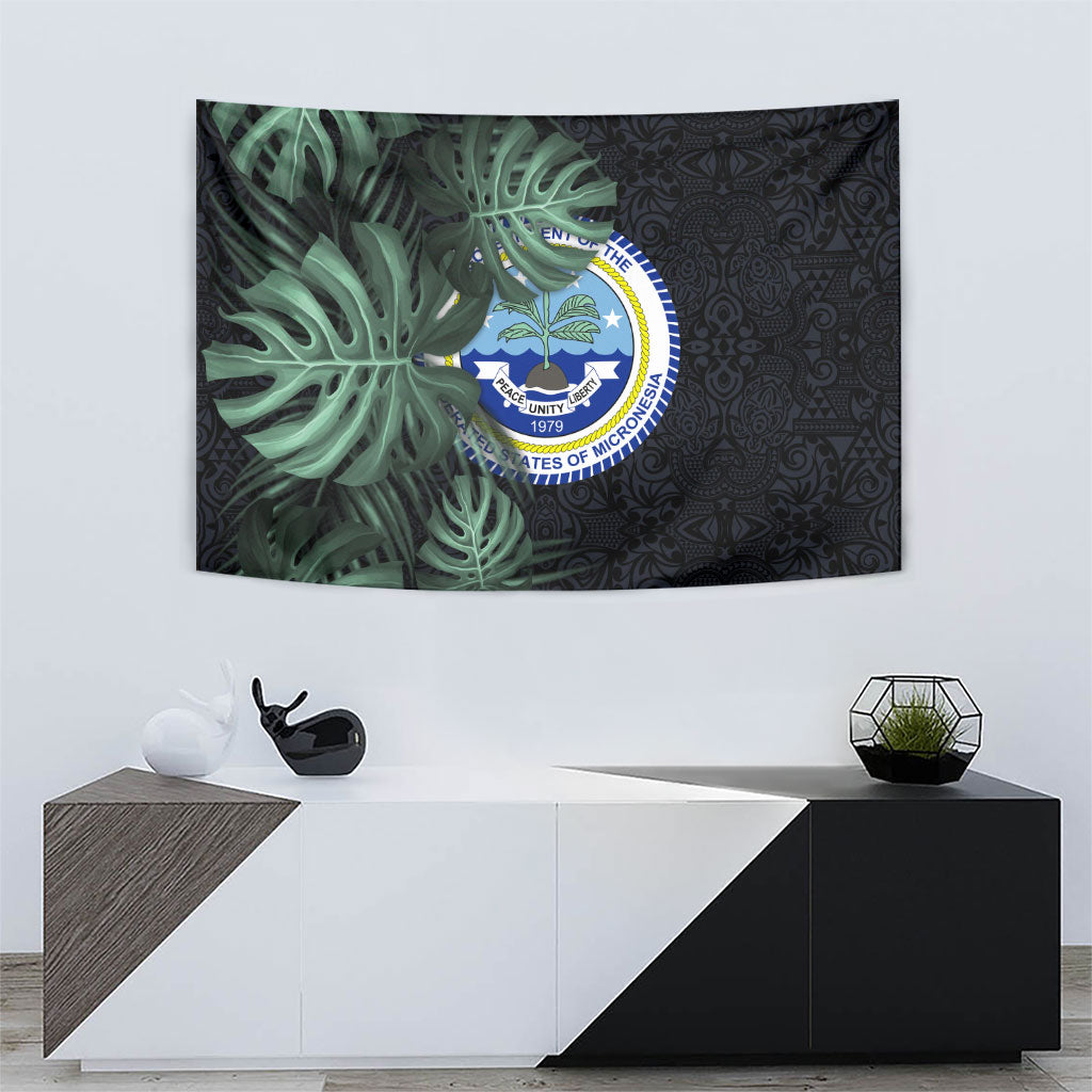 Federated States Of Micronesia Tapestry FSM Tropical Monstera Leaf Dark Tribal Pattern TS04 - Polynesian Pride