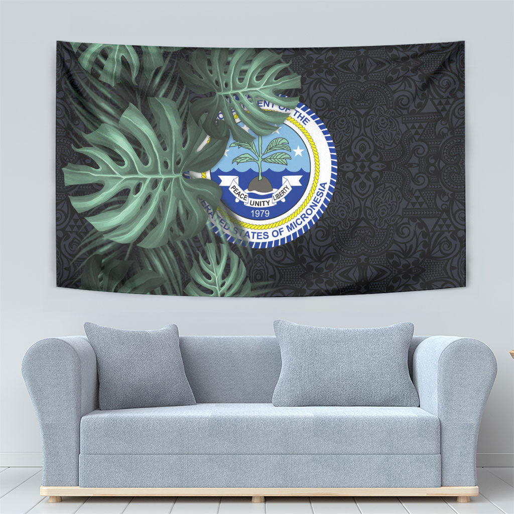 Federated States Of Micronesia Tapestry FSM Tropical Monstera Leaf Dark Tribal Pattern TS04 - Polynesian Pride
