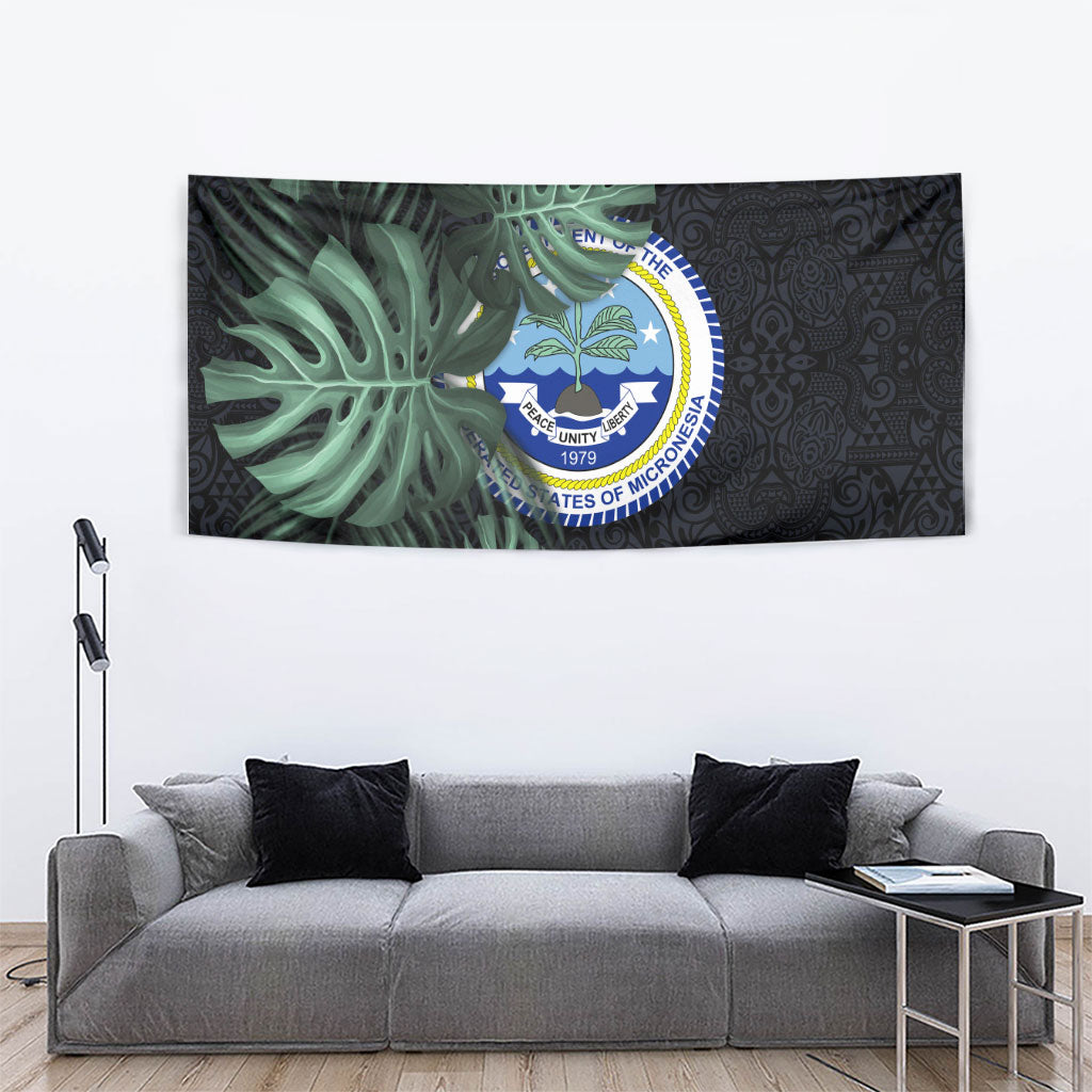 Federated States Of Micronesia Tapestry FSM Tropical Monstera Leaf Dark Tribal Pattern TS04 - Polynesian Pride