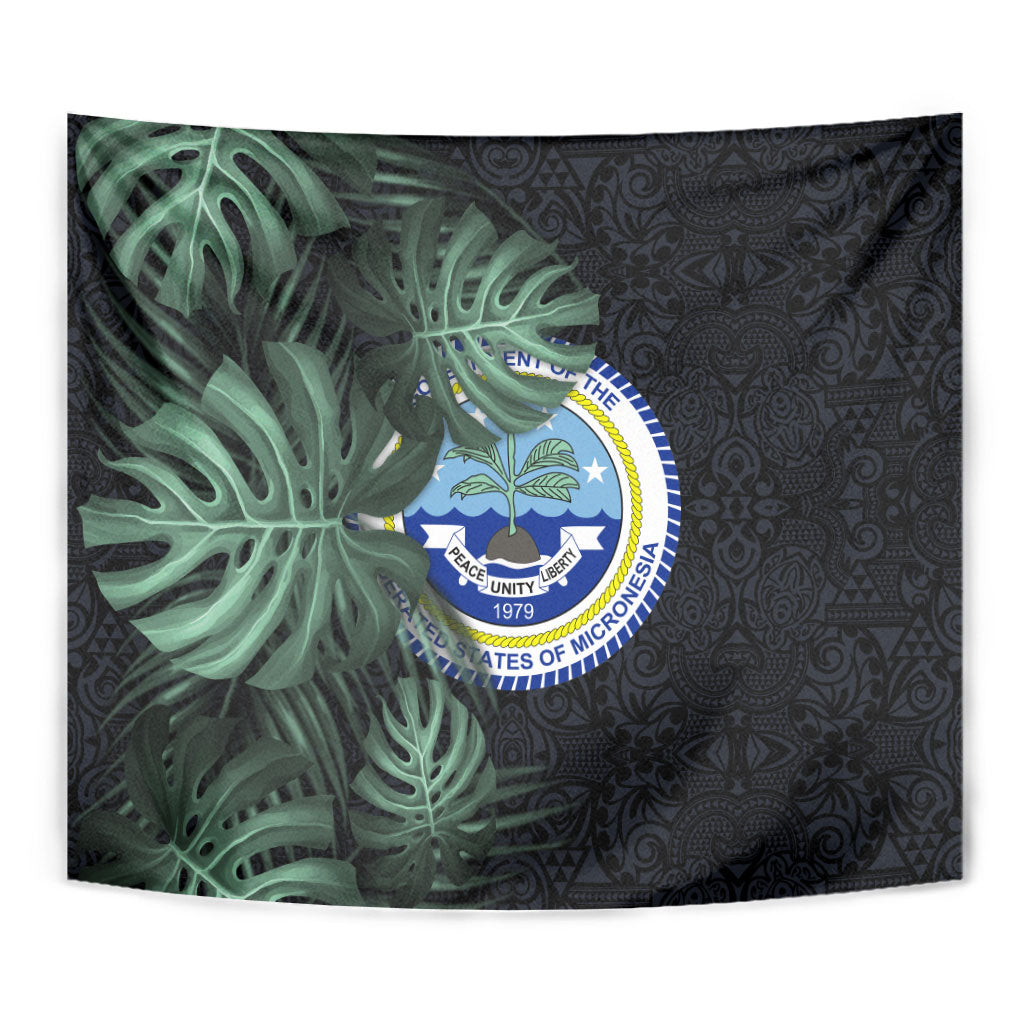 Federated States Of Micronesia Tapestry FSM Tropical Monstera Leaf Dark Tribal Pattern TS04 - Polynesian Pride