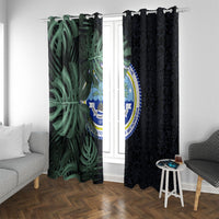 Federated States Of Micronesia Window Curtain FSM Tropical Monstera Leaf Dark Tribal Pattern TS04 With Grommets Black Green - Polynesian Pride
