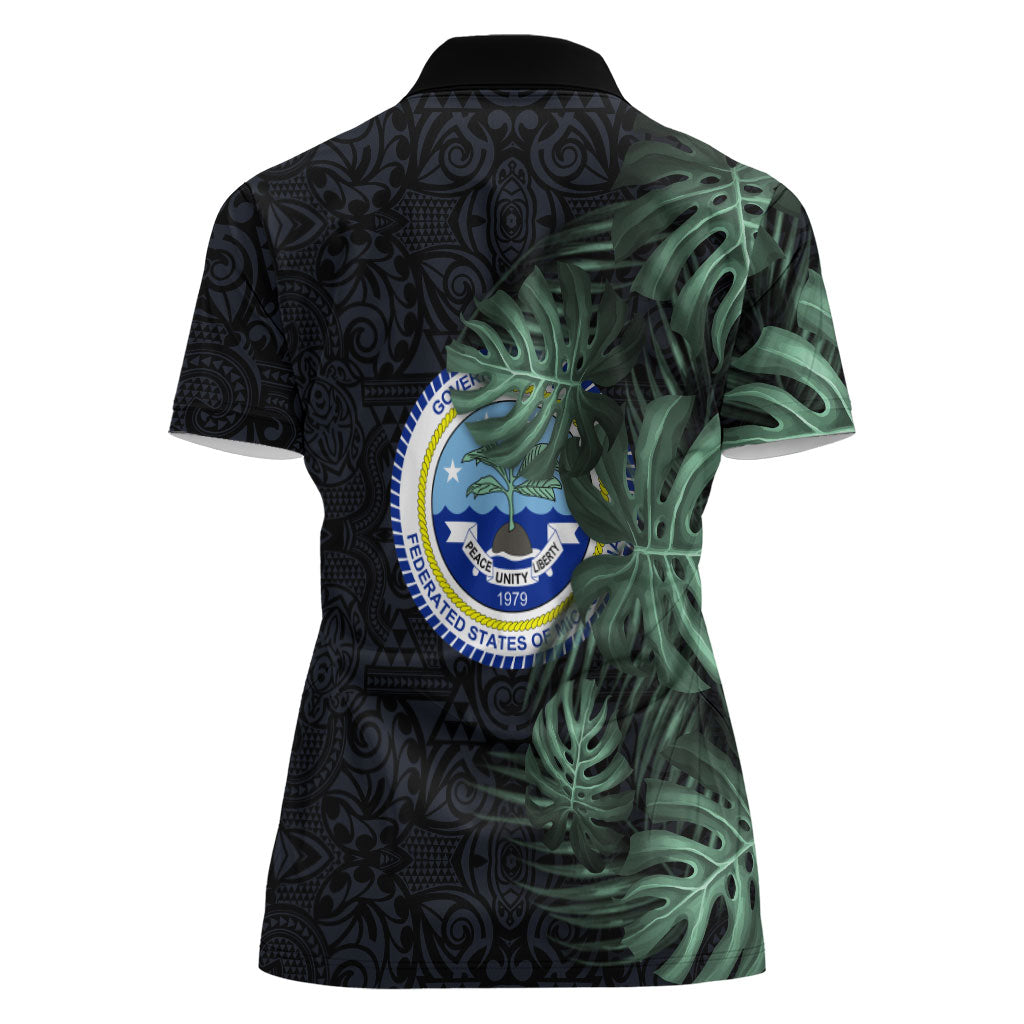 Federated States Of Micronesia Women Polo Shirt FSM Tropical Monstera Leaf Dark Tribal Pattern TS04 - Polynesian Pride