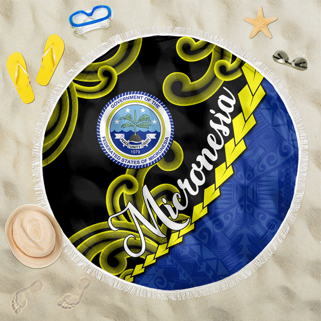 Federated States Of Micronesia FSM Beach Blanket Pacific Islander Tribal Swirl Geometric Pattern TS04 One Size 150cm Black Blue - Polynesian Pride