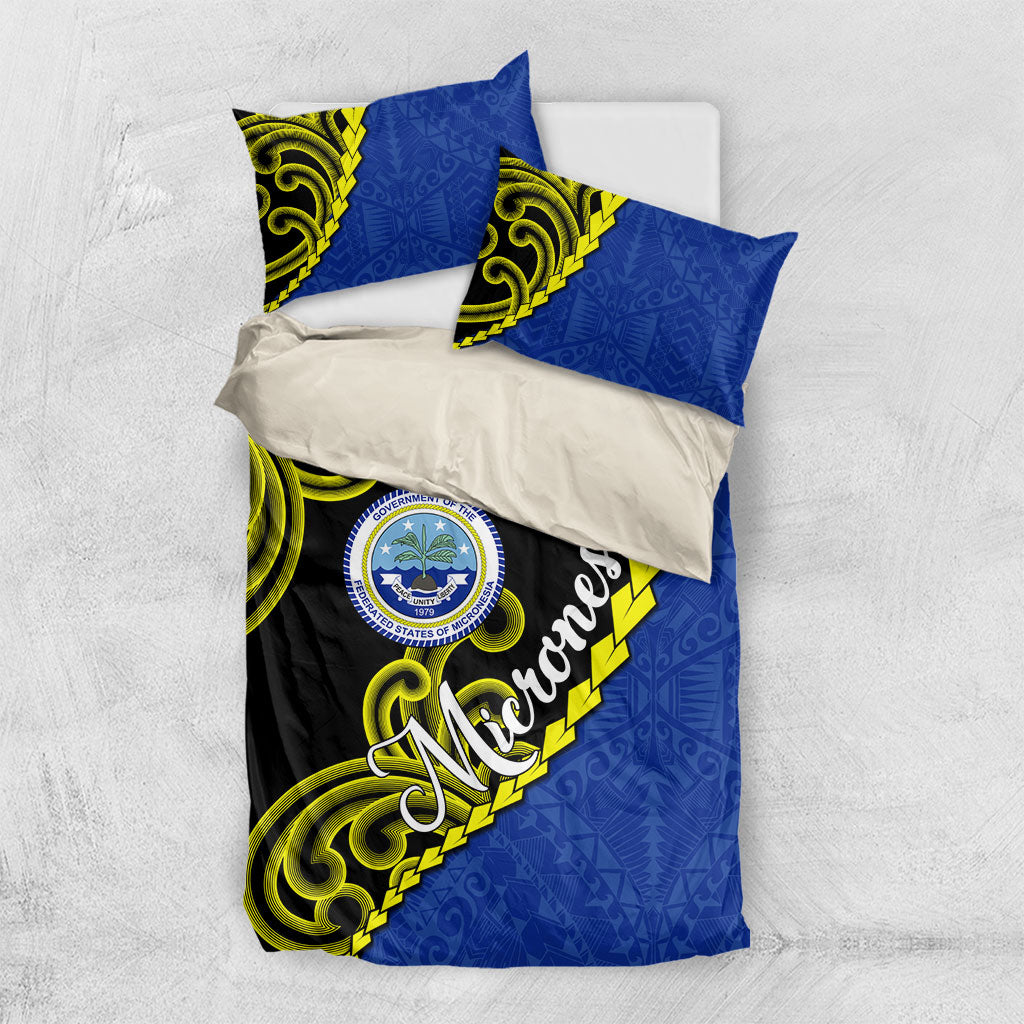 Federated States Of Micronesia FSM Bedding Set Pacific Islander Tribal Swirl Geometric Pattern TS04 US Twin 172cm x 218cm Black Blue - Polynesian Pride