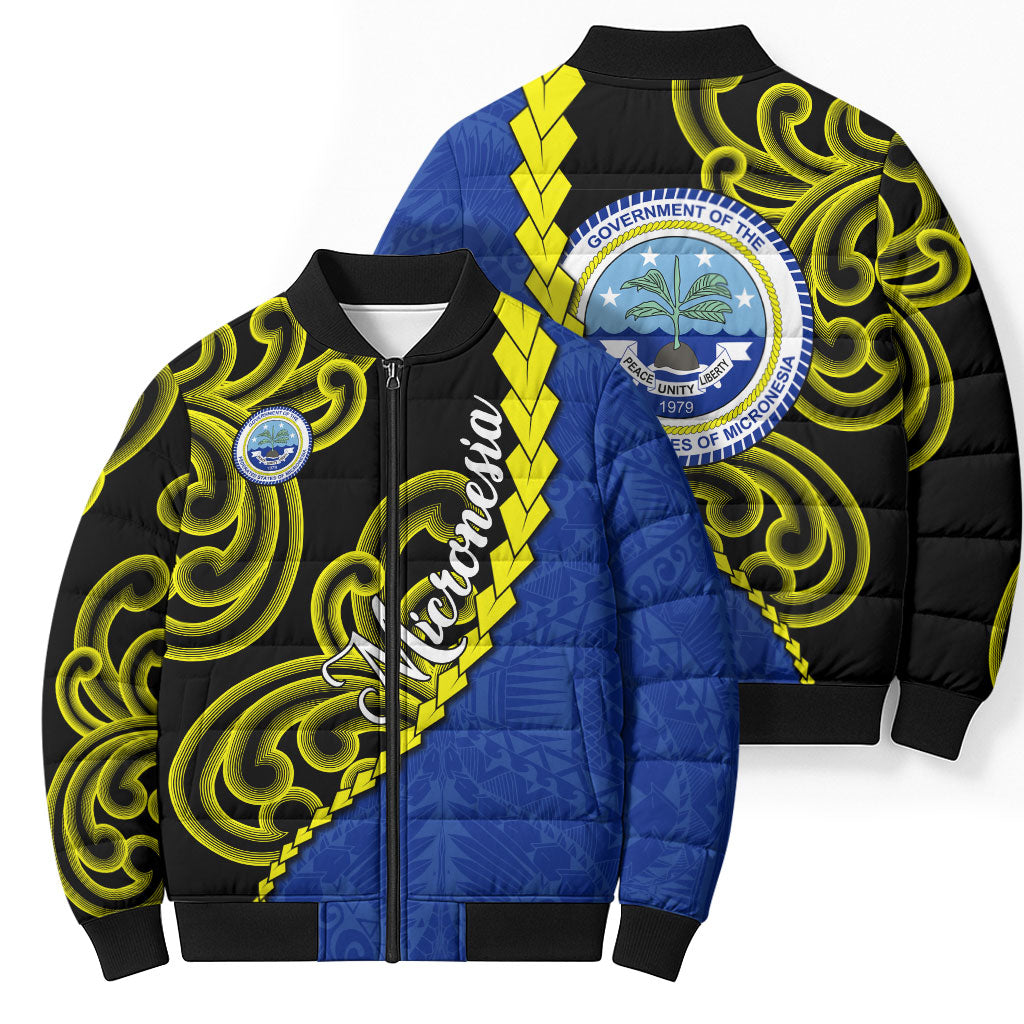 Federated States Of Micronesia FSM Bomber Puffer Jacket Pacific Islander Tribal Swirl Geometric Pattern TS04 - Polynesian Pride