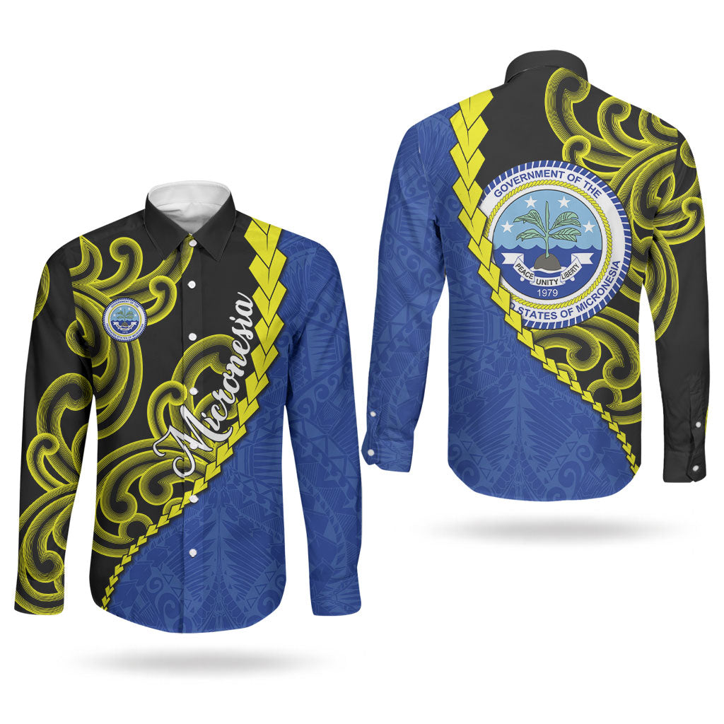 Federated States Of Micronesia FSM Couples Matching Puletasi and Long Sleeve Button Shirt Pacific Islander Tribal Swirl Geometric Pattern TS04 - Polynesian Pride