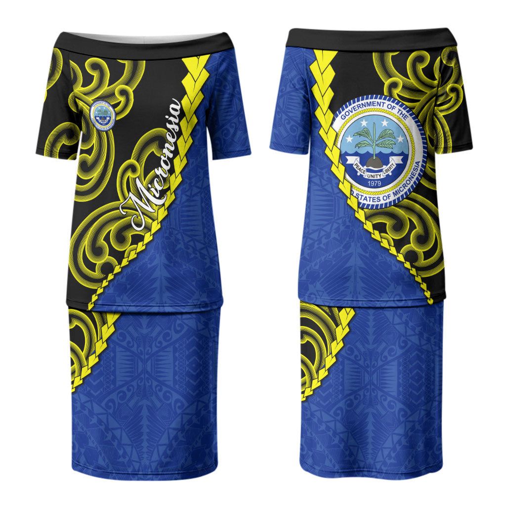 Federated States Of Micronesia FSM Couples Matching Puletasi and Long Sleeve Button Shirt Pacific Islander Tribal Swirl Geometric Pattern TS04 - Polynesian Pride