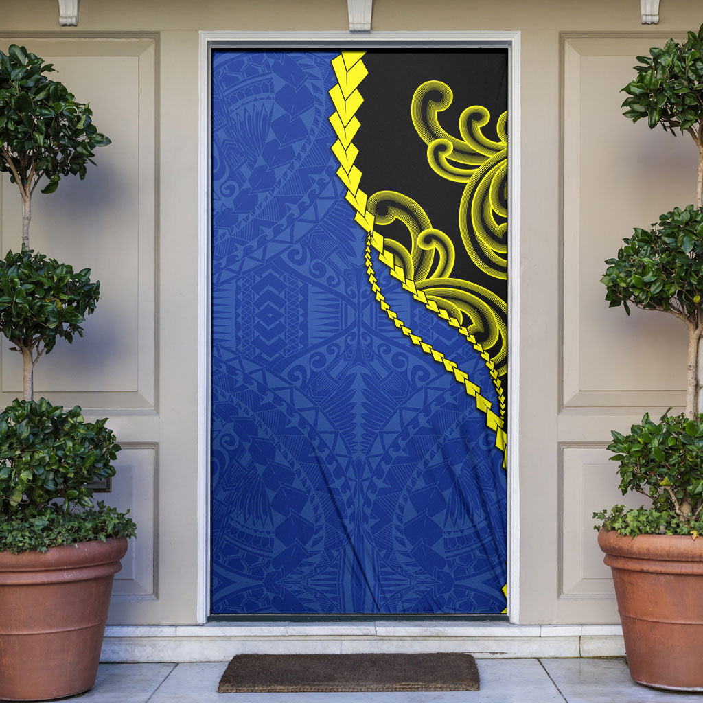 Federated States Of Micronesia FSM Door Cover Pacific Islander Tribal Swirl Geometric Pattern TS04 Black Blue - Polynesian Pride