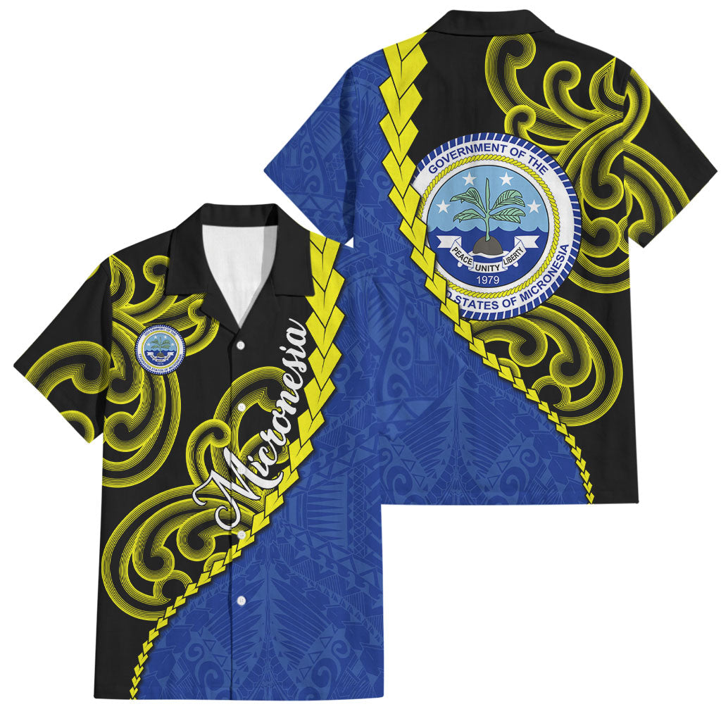 Federated States Of Micronesia FSM Family Matching Tank Maxi Dress and Hawaiian Shirt Pacific Islander Tribal Swirl Geometric Pattern TS04 Dad's Shirt - Short Sleeve Black Blue - Polynesian Pride