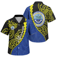 Federated States Of Micronesia FSM Family Matching Tank Maxi Dress and Hawaiian Shirt Pacific Islander Tribal Swirl Geometric Pattern TS04 Son's Shirt Black Blue - Polynesian Pride