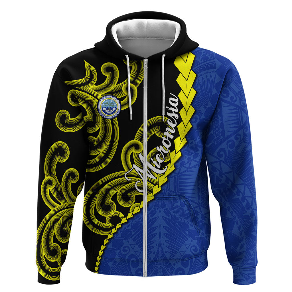 Federated States Of Micronesia FSM Hoodie Pacific Islander Tribal Swirl Geometric Pattern TS04 Zip Hoodie Black Blue - Polynesian Pride