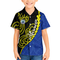 Federated States Of Micronesia FSM Kid Hawaiian Shirt Pacific Islander Tribal Swirl Geometric Pattern TS04 Kid Black Blue - Polynesian Pride
