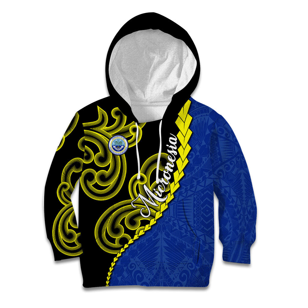 Federated States Of Micronesia FSM Kid Hoodie Pacific Islander Tribal Swirl Geometric Pattern TS04 Hoodie Black Blue - Polynesian Pride