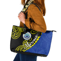Federated States Of Micronesia FSM Leather Tote Bag Pacific Islander Tribal Swirl Geometric Pattern TS04 Black Blue - Polynesian Pride