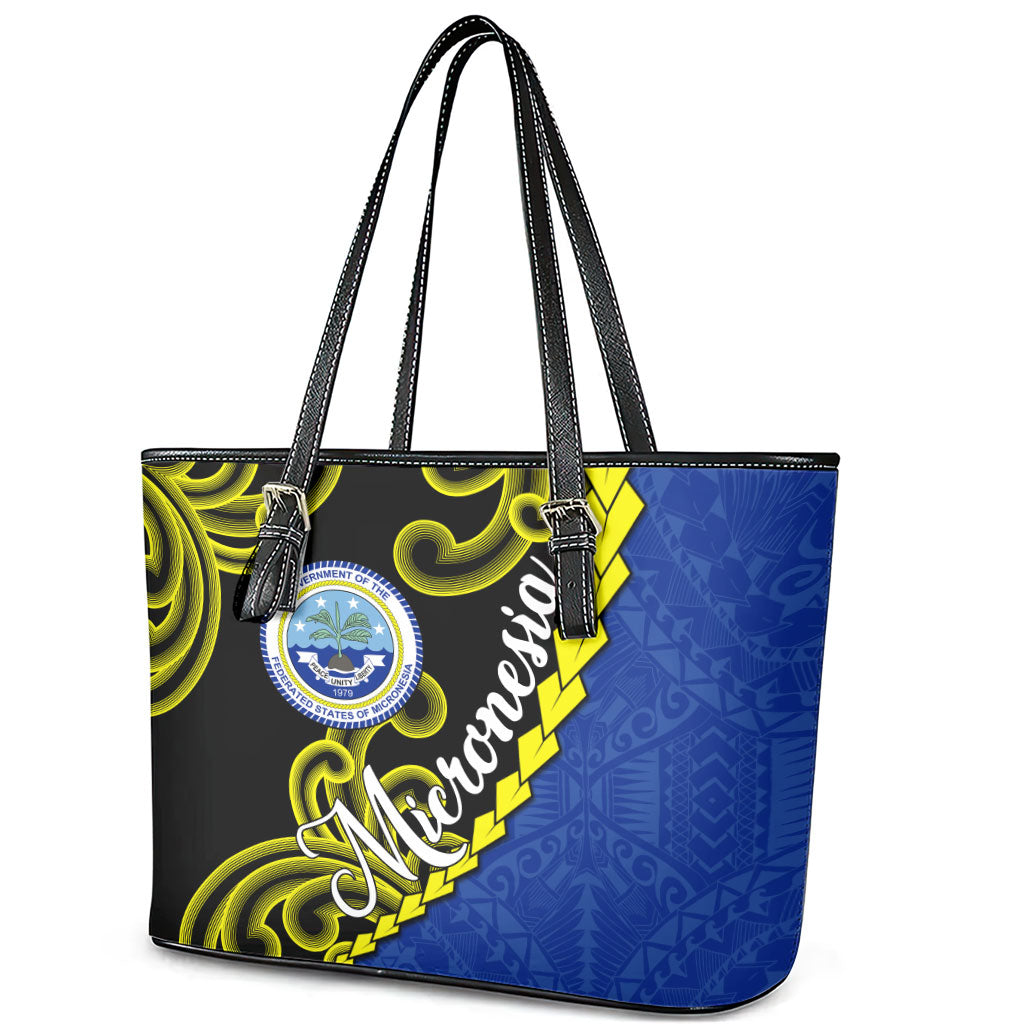 Federated States Of Micronesia FSM Leather Tote Bag Pacific Islander Tribal Swirl Geometric Pattern TS04 - Polynesian Pride
