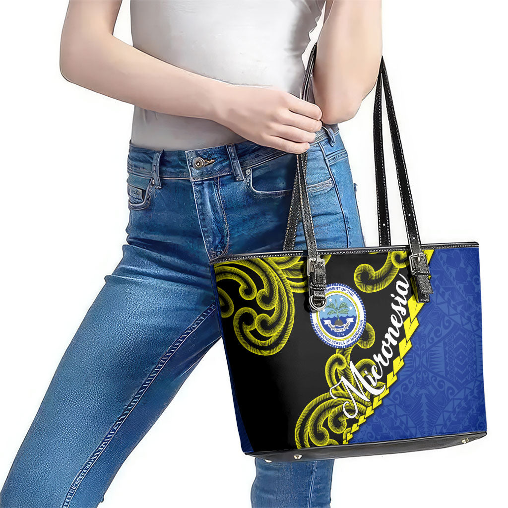 Federated States Of Micronesia FSM Leather Tote Bag Pacific Islander Tribal Swirl Geometric Pattern TS04 - Polynesian Pride