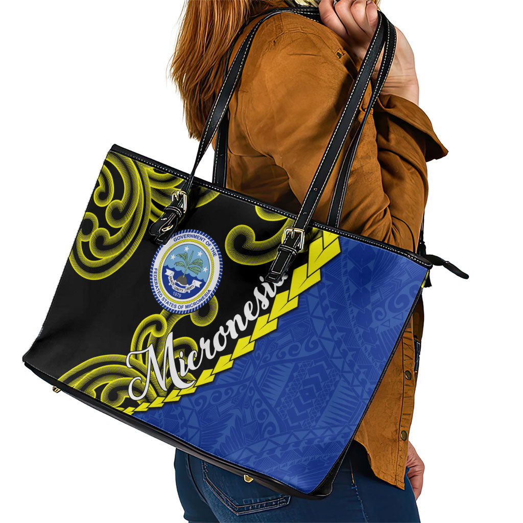 Federated States Of Micronesia FSM Leather Tote Bag Pacific Islander Tribal Swirl Geometric Pattern TS04 - Polynesian Pride