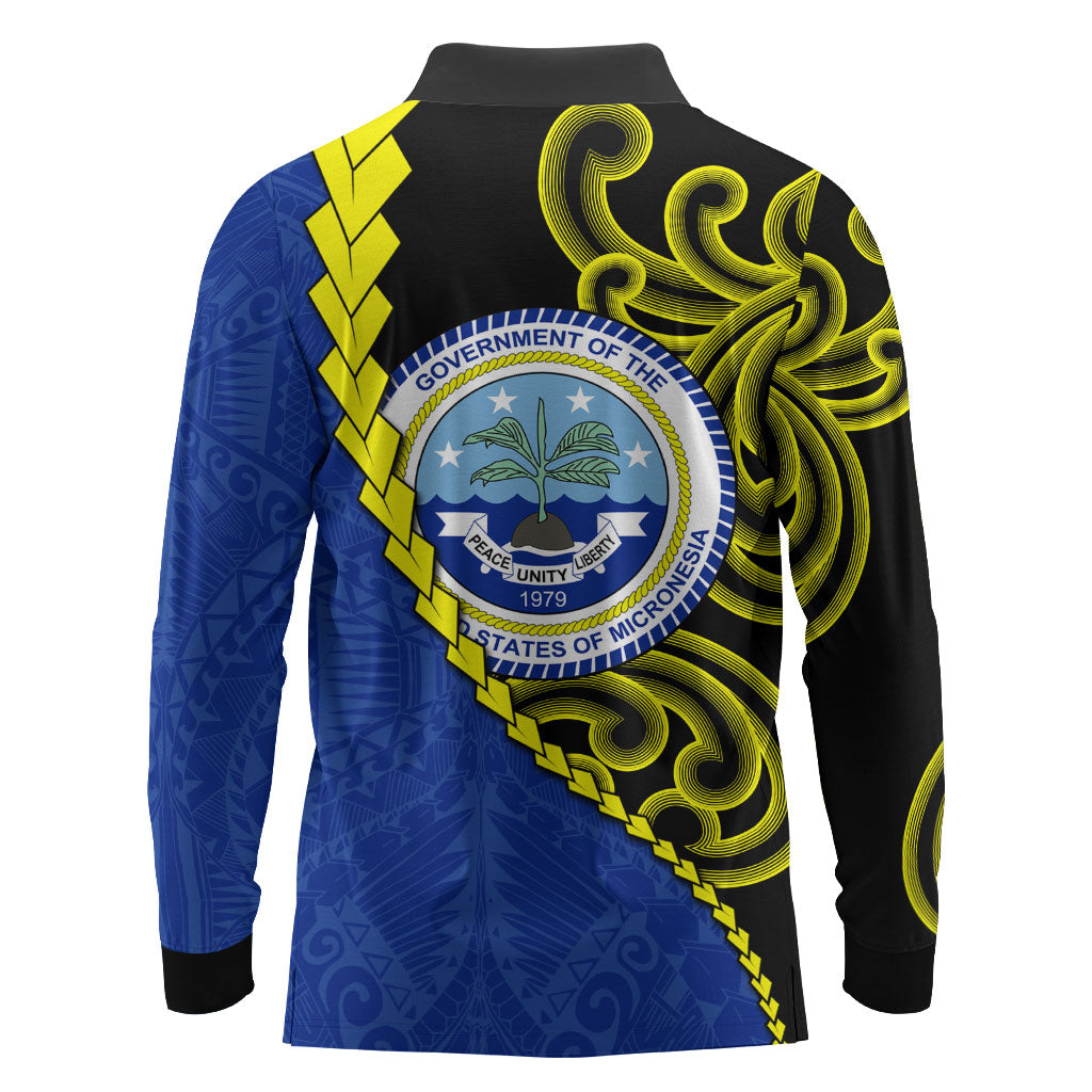 Federated States Of Micronesia FSM Long Sleeve Polo Shirt Pacific Islander Tribal Swirl Geometric Pattern TS04 - Polynesian Pride