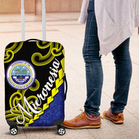 Federated States Of Micronesia FSM Luggage Cover Pacific Islander Tribal Swirl Geometric Pattern TS04 Black Blue - Polynesian Pride