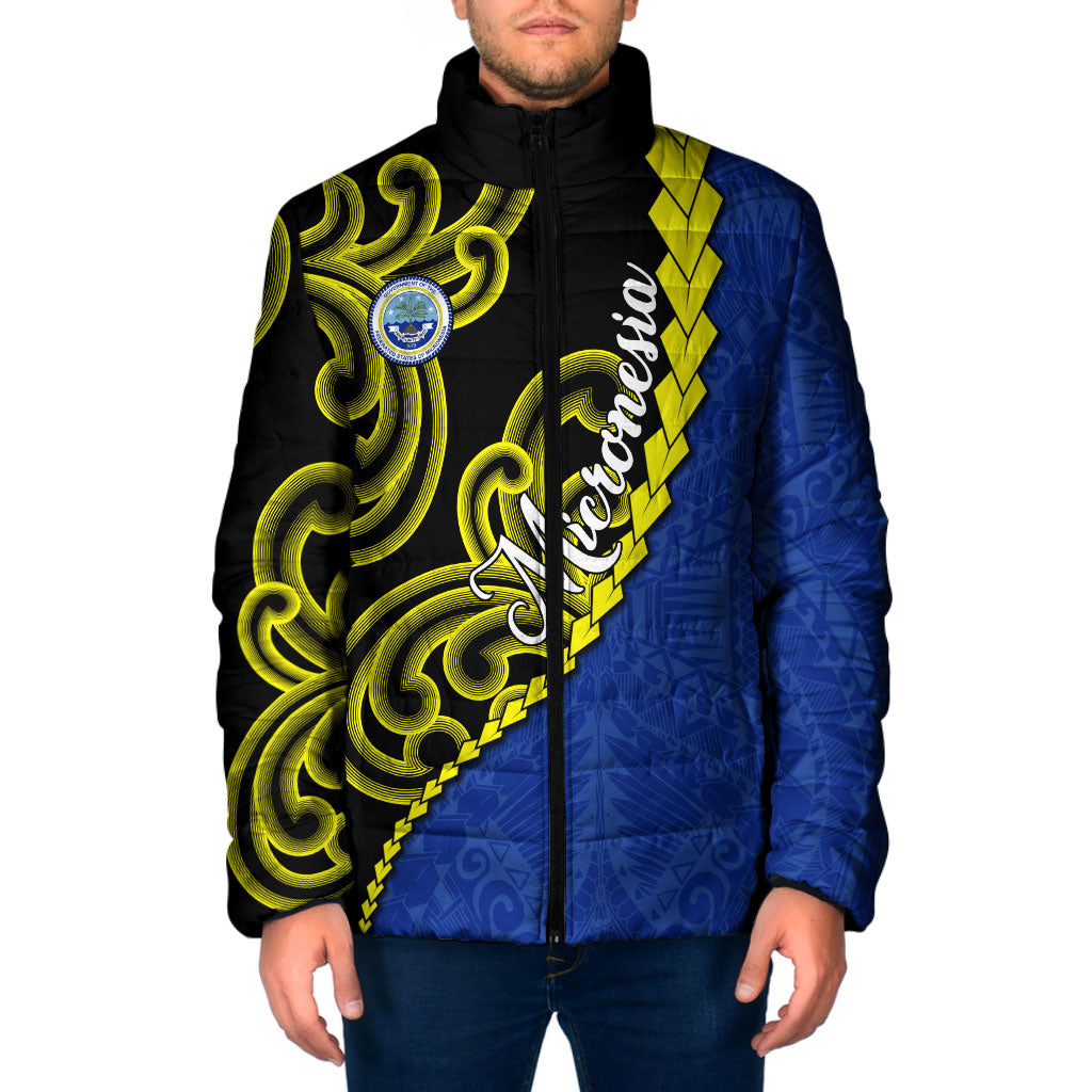 Federated States Of Micronesia FSM Padded Jacket Pacific Islander Tribal Swirl Geometric Pattern
